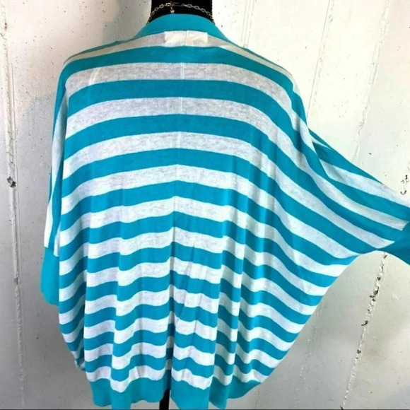 Michael Michael Kors S‎ oversized teal/white color block stripe dolman cardigan - Picture 3 of 8